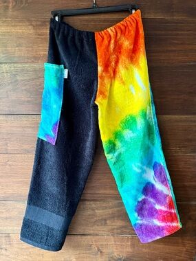 Towel pants rainbow tie dye and black
